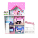 Casa delle Bambole 3 Piani 86x30x87 cm in Legno con Accessori  Rosa-4