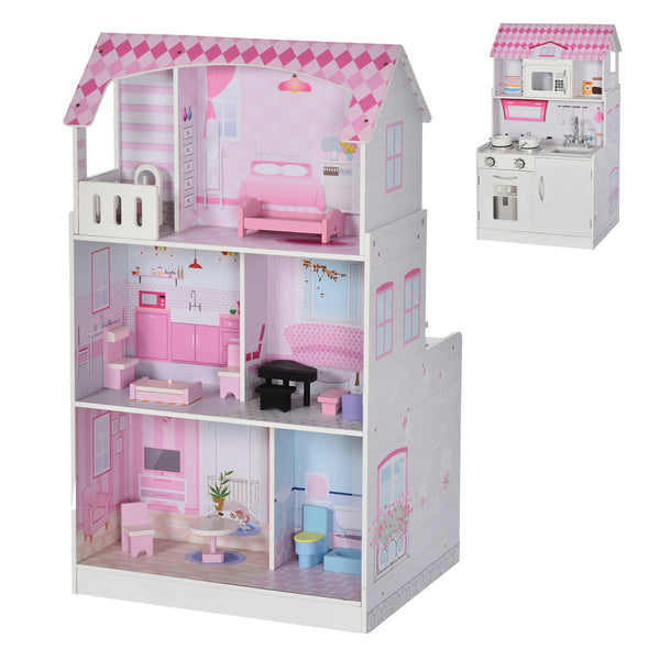 online Maison de poupées Cuisine jouet 2 en 1 60x48x106 cm en pin et MDF rose
