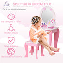 Specchiera Giocattolo per Bambini con Sgabello in MDF Rosa e Bianco-4