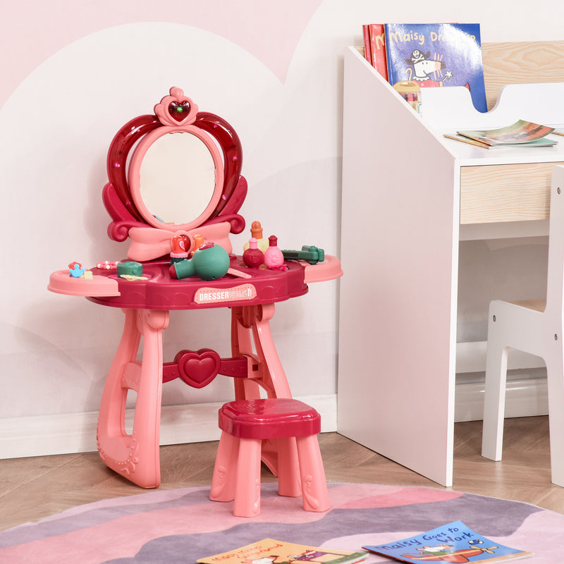 Postazione Trucco Specchiera Giocattolo per Bambini con Specchio e Accessori Rosa-2