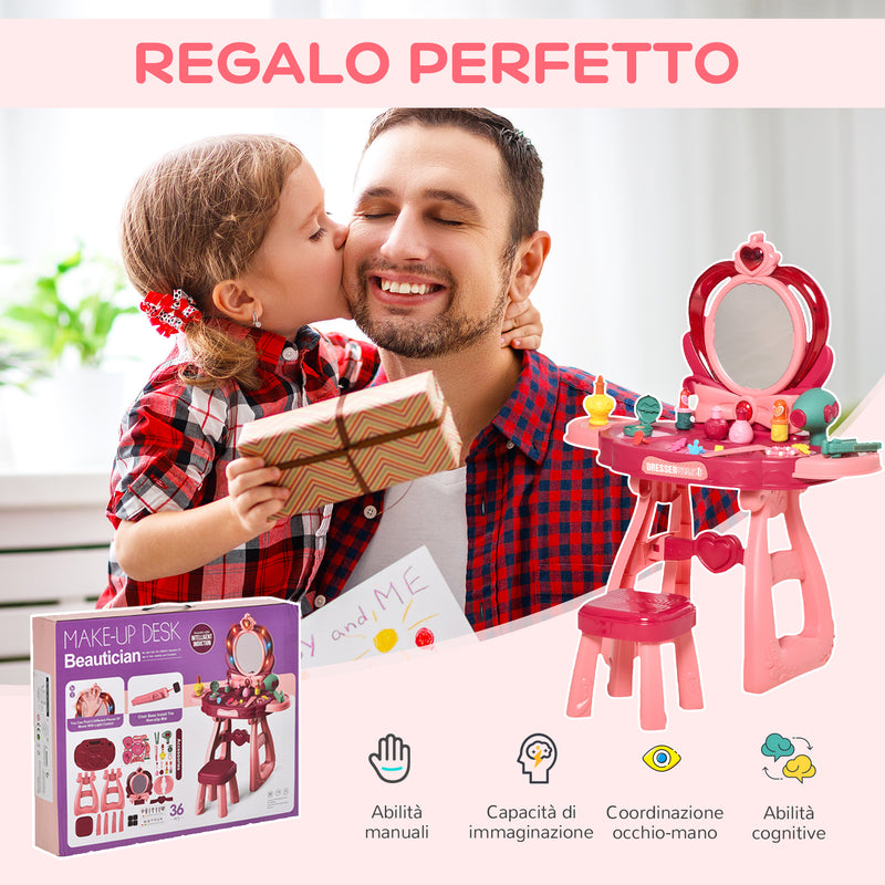 Postazione Trucco Specchiera Giocattolo per Bambini con Specchio e Accessori Rosa-7