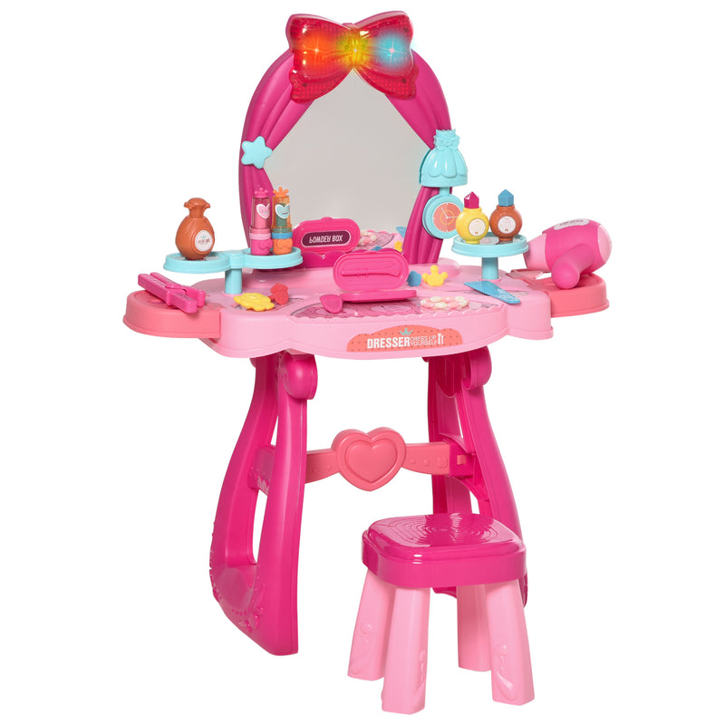Postazione Trucco Specchiera Giocattolo per Bambini con Specchio e Accessori Rosa e Rosso-1