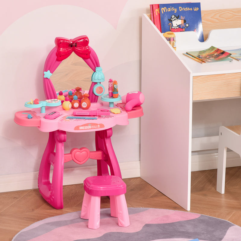 Postazione Trucco Specchiera Giocattolo per Bambini con Specchio e Accessori Rosa e Rosso-2