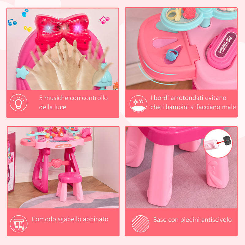 Postazione Trucco Specchiera Giocattolo per Bambini con Specchio e Accessori Rosa e Rosso-5