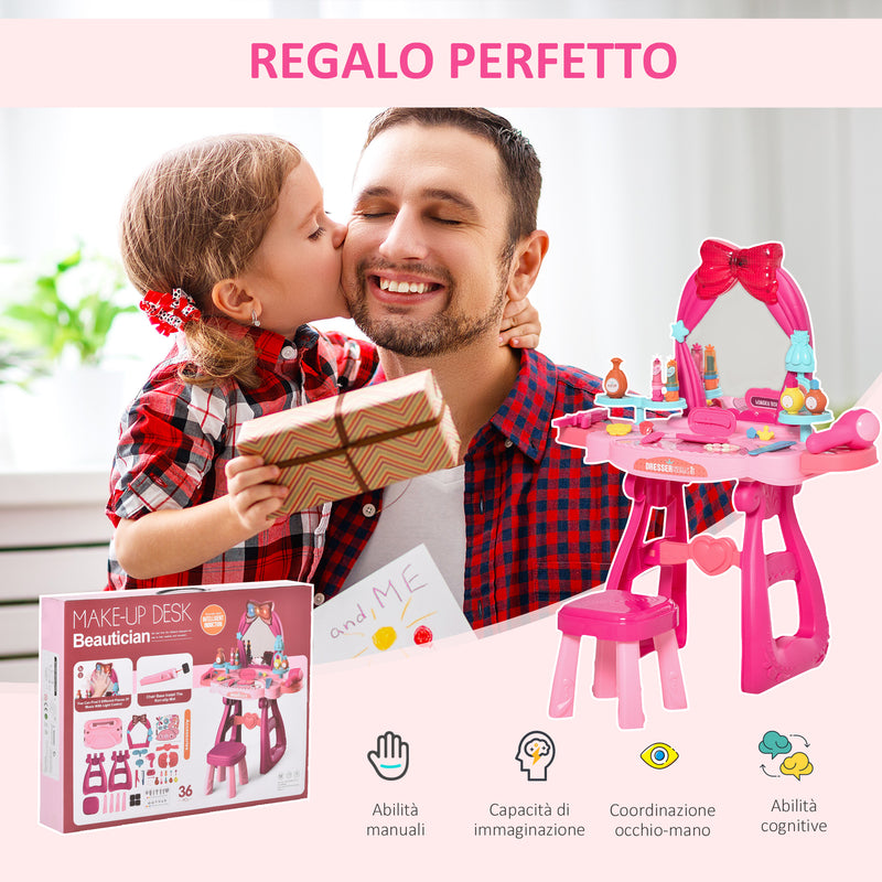 Postazione Trucco Specchiera Giocattolo per Bambini con Specchio e Accessori Rosa e Rosso-7