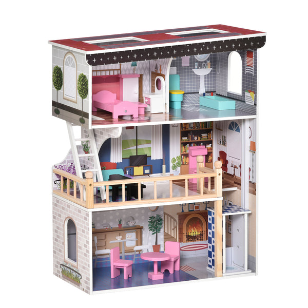 Maison de poupée 3 étages 60x30x80 cm en bois rose sconto
