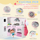 Cucina Giocattolo per Bambini 84x93,5x85 cm con Luci e Utensili in MDF e PP Bianca e Rosa-4