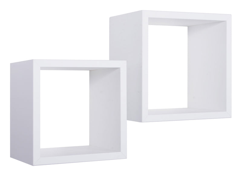 Set 2 Mensole Cubo da Parete Quadrato in Fibra di Legno Q-Bis Maxi Bianco-1