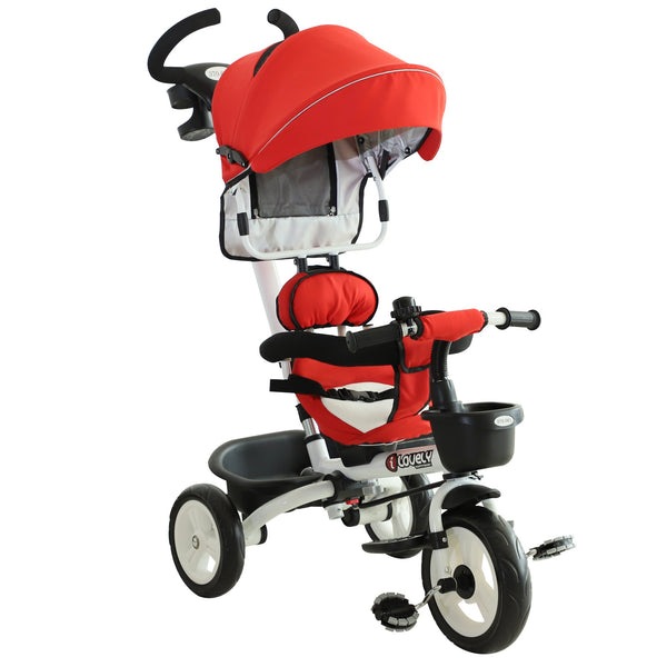 acquista Poussette tricycle pour enfants avec poignée, housse de pluie réglable et panier rouge