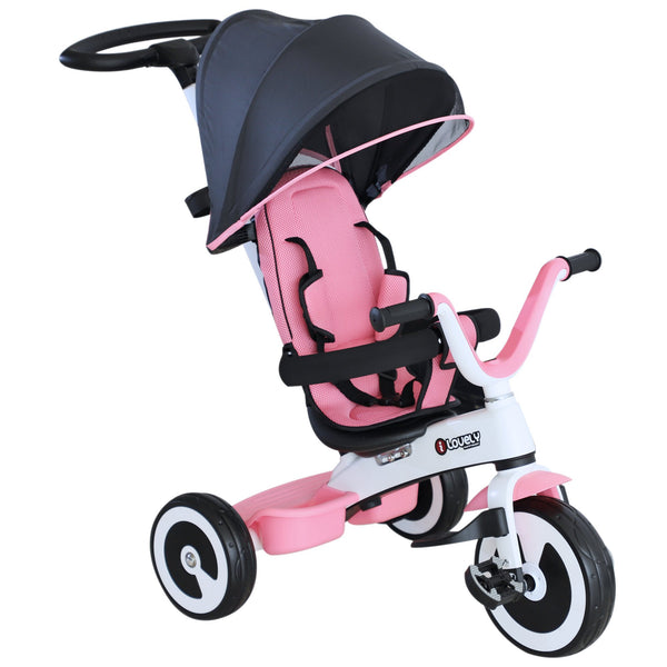 online Poussette tricycle pour enfants avec poignée de toit et panier rose clair