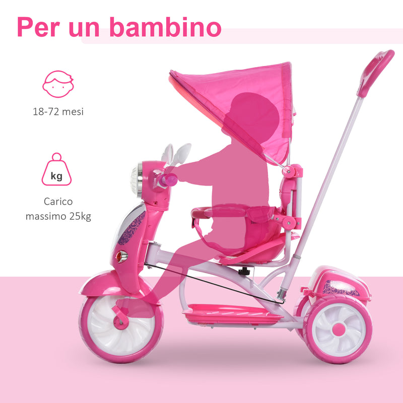 Triciclo Passeggino con Seggiolino Reversibile per Bambini Rosa-5
