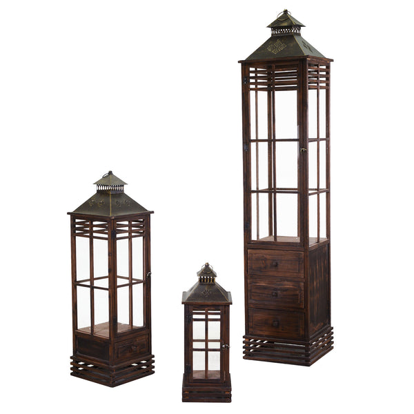 Lot de 3 lanternes rectangulaires en bois marron foncé prezzo