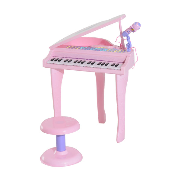 Mini piano jouet pour enfants avec microphone et tabouret rose acquista