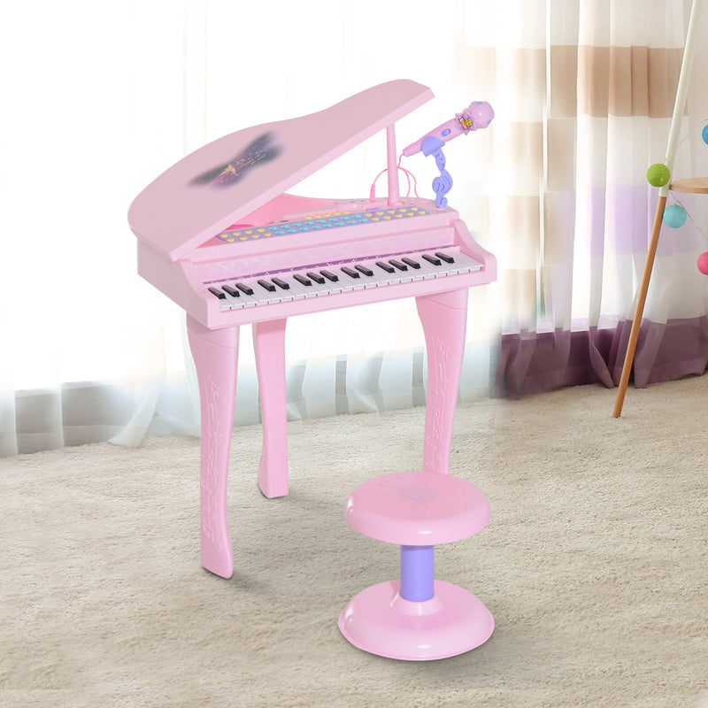 Mini Pianoforte Giocattolo per Bambini con Microfono e Sgabello Rosa -3