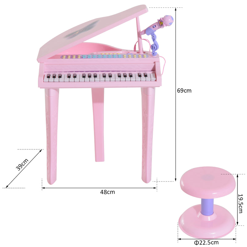 Mini Pianoforte Giocattolo per Bambini con Microfono e Sgabello Rosa -4