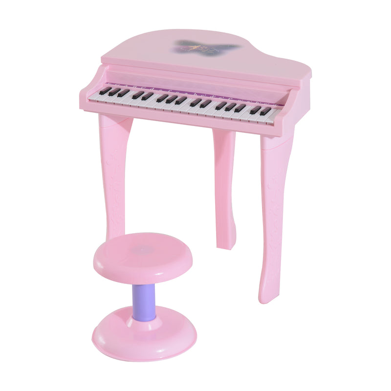 Mini Pianoforte Giocattolo per Bambini con Microfono e Sgabello Rosa -5