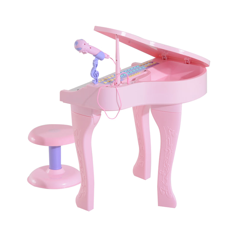 Mini Pianoforte Giocattolo per Bambini con Microfono e Sgabello Rosa -6