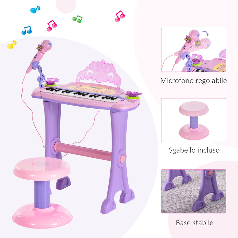 Pianola 32 Tasti con Sgabello e Microfono Karaoke Mp3 e Registratore Rosa-5