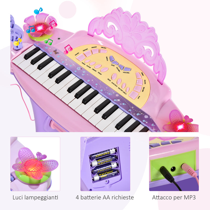 Pianola 32 Tasti con Sgabello e Microfono Karaoke Mp3 e Registratore Rosa-6