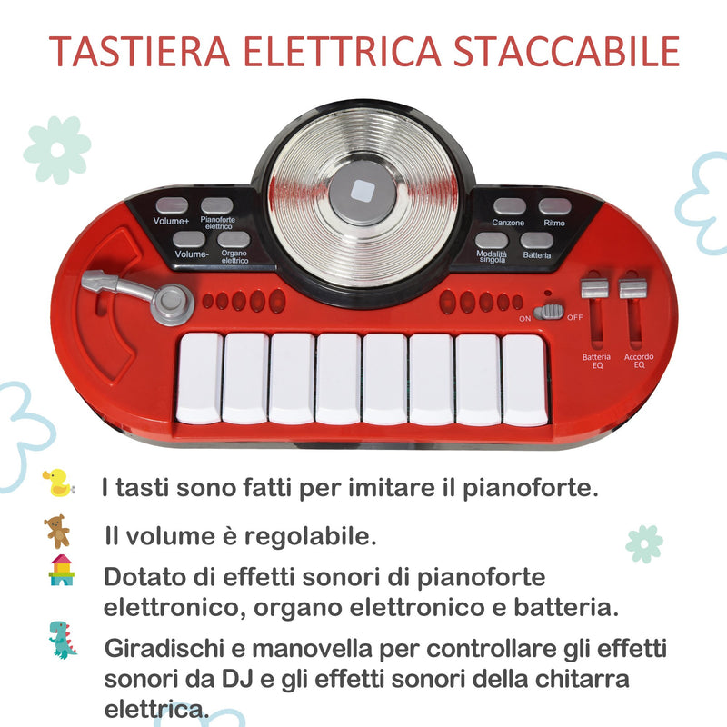 Batteria Musicale Giocattolo per Bambini con Microfono e Tastiera  Rossa-4