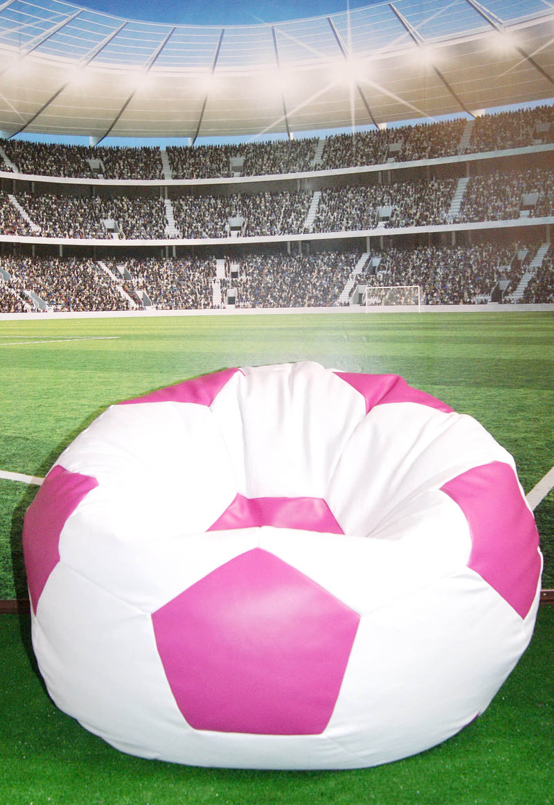 Poltrona a Sacco Pouf Ø100 cm in Similpelle Baselli Pallone da Calcio Bianco e Rosa-2