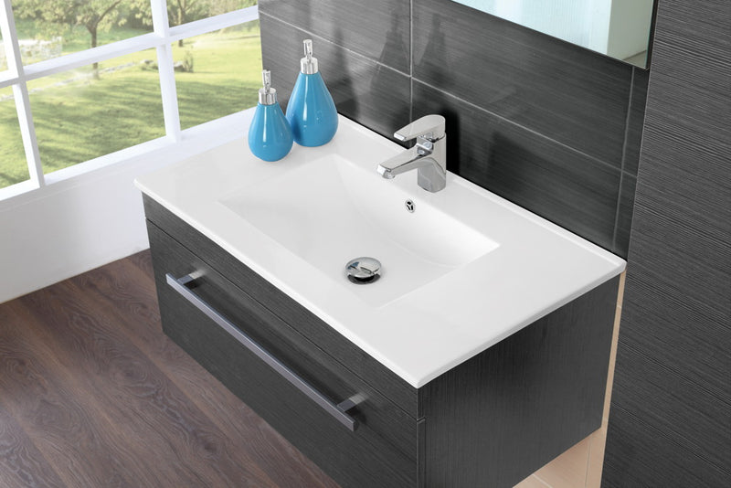 Mobile da Bagno Sospeso Nero Carta Composizione in Mdf 80Cm-3