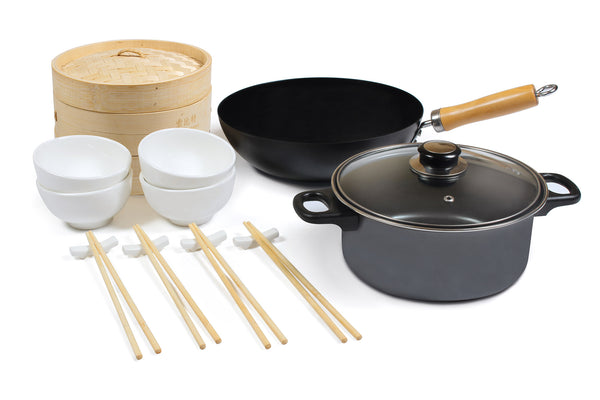 online Wok Set 22 pièces en acier au carbone pour la cuisine japonaise avec casserole noire de la collection Kyoyo