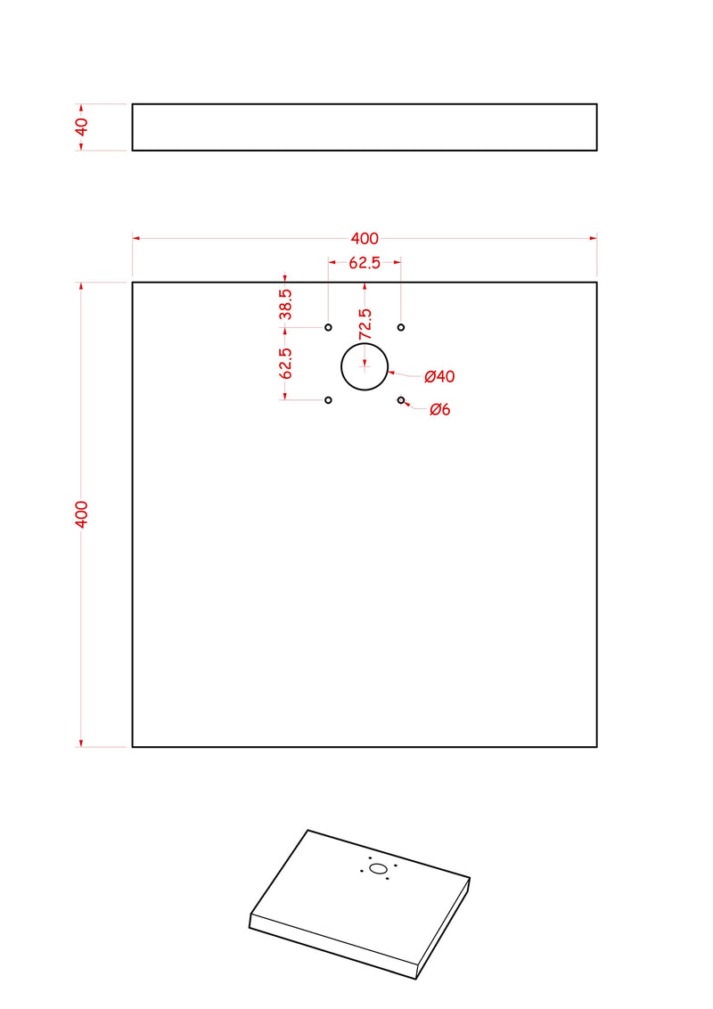 Base Quadrata 40x40x5 cm per Fontane con Ghiera Piccola in Cemento Belfer 42/BSE/2-2