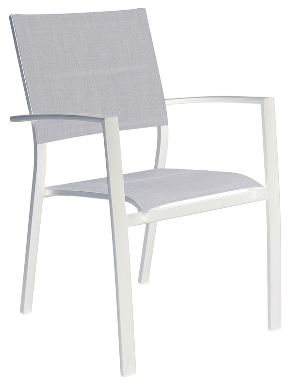sconto Chaise de jardin empilable 59x56x88 cm en aluminium et textilène rembourré blanc et gris clair