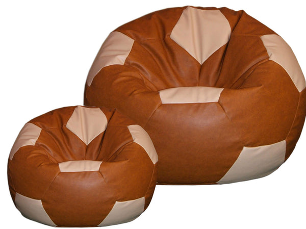 sconto Pouf Pouf Ø100 cm en Simili Cuir avec Repose-Pieds Baselli Ballon de Football Marron et Café