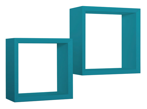 Set 2 Mensole Cubo da Parete Quadrato in Fibra di Legno Ginevra Blu Atollo-1