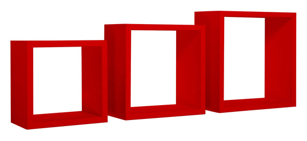 Set 3 Mensole da Parete Cubo in Fibra di Legno Incubo Rosso-1