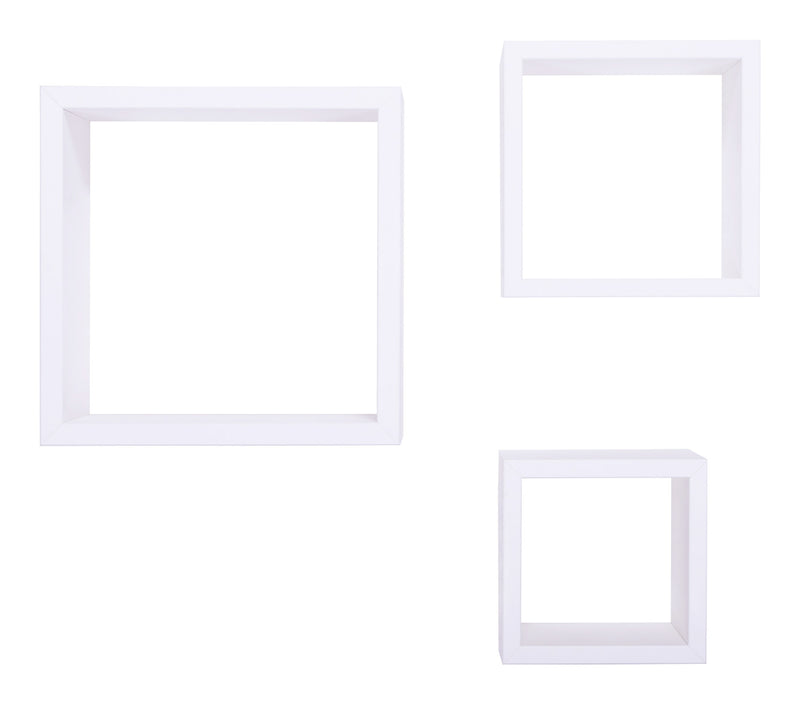 Set 3 Mensole da Parete Cubo in Fibra di Legno Rubic Bianco-4