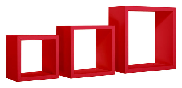 Set 3 Mensole da Parete Cubo in Fibra di Legno Rubic Rosso-1