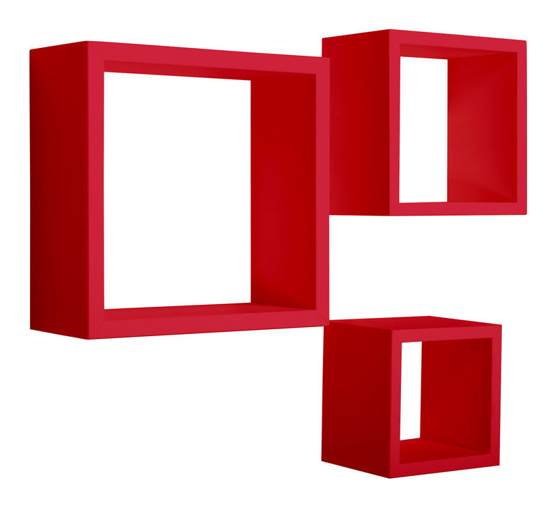 Set 3 Mensole da Parete Cubo in Fibra di Legno Rubic Rosso-3