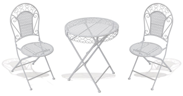 online Ensemble de table basse et 2 chaises de jardin pliantes en fer forgé Soriani New Loire Breakfast White