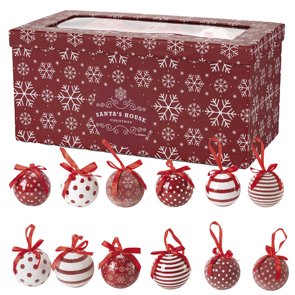 Set de 14 Boules de Noël Ø7,5 cm en Polyfoam à Rayures et Pois Box prezzo