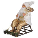 Pupazzo Babbo Natale H60 cm con Slitta e Led in Stoffa Oro e Bianco-1