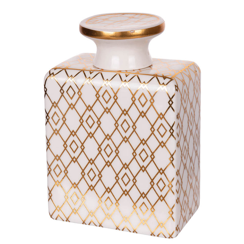 Bottiglia per Profumatore Ambiente 9x5,5x13,2 cm 300 ml in Ceramica Villa d’Este Home Tivoli Charleston Bianco/Oro-1