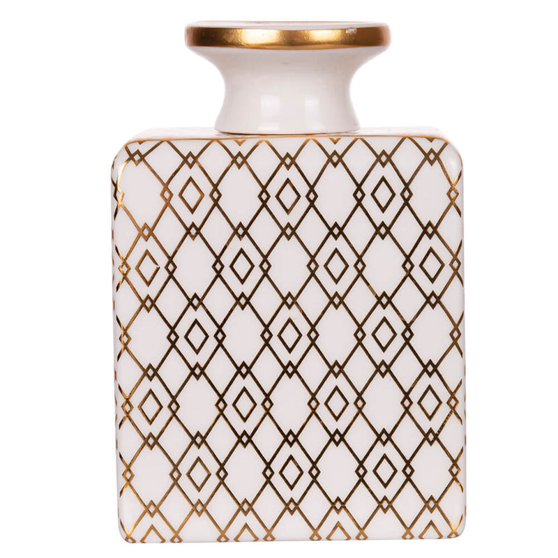 Bottiglia per Profumatore Ambiente 9x5,5x13,2 cm 300 ml in Ceramica Villa d’Este Home Tivoli Charleston Bianco/Oro-2