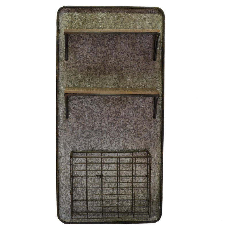 Mensola in metallo in legno 2 piani con portatutto cm 38,5x11,5xh78-2