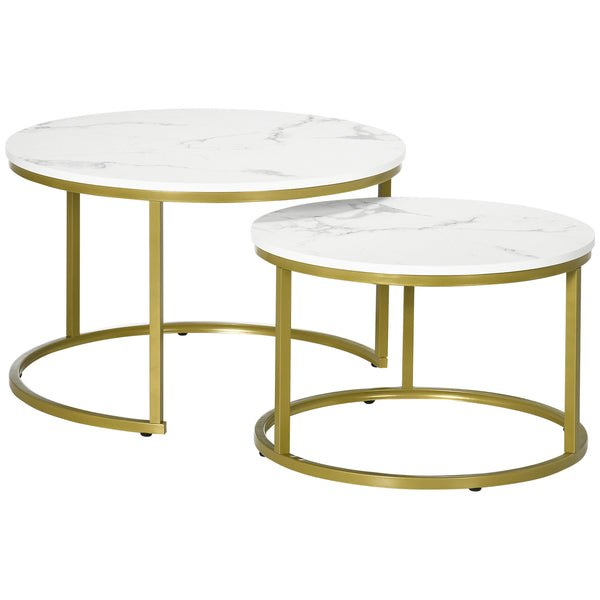Set 2 Tavolini Impilabili con Piano Rotondo in Acciaio e Truciolato Bianco e Oro prezzo