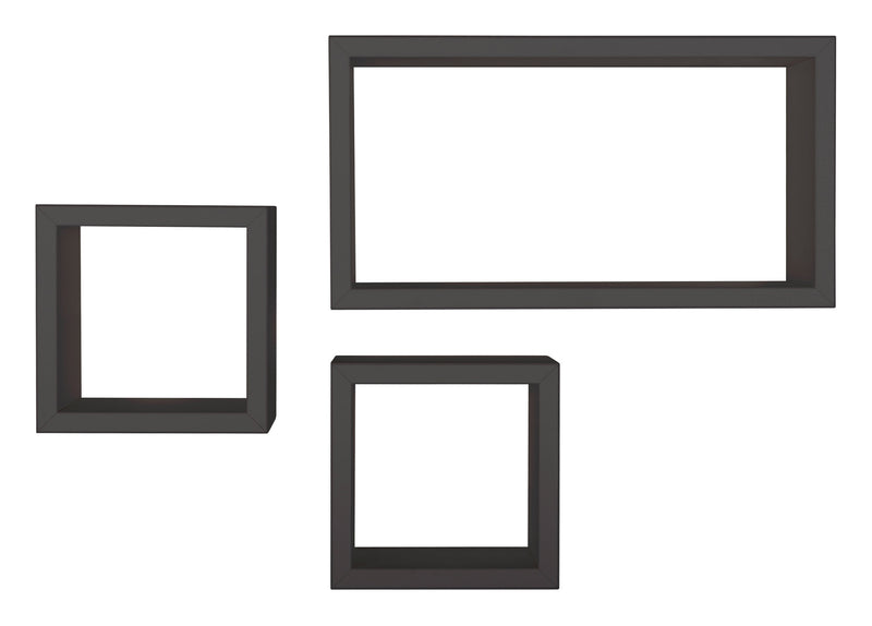 Set 3 Mensole Cubo da Parete Quadrato e Rettangolare in Fibra di Legno Tribù Nero-3