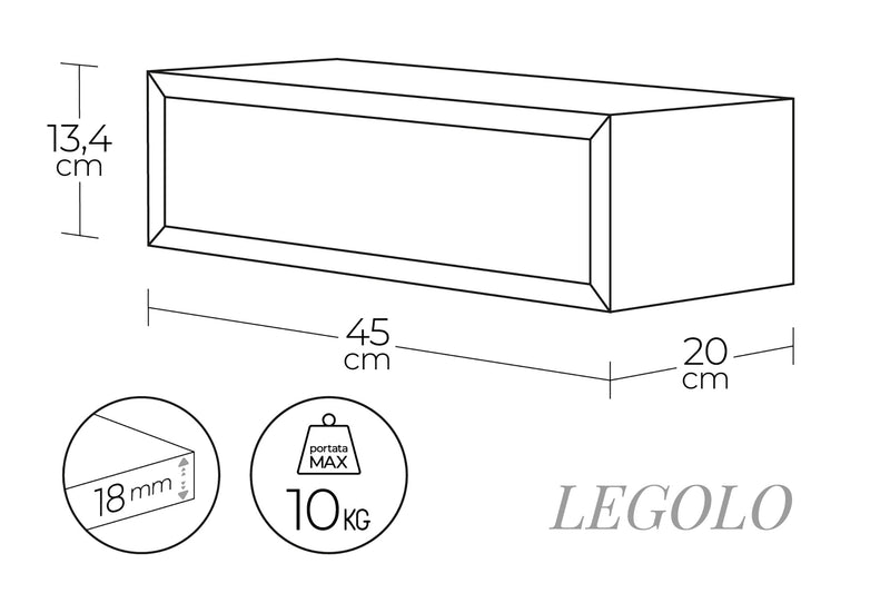 Mensola da Parete 1 Cassetto 45x13,4x20 cm in Fibra di Legno Lego Grigio-6