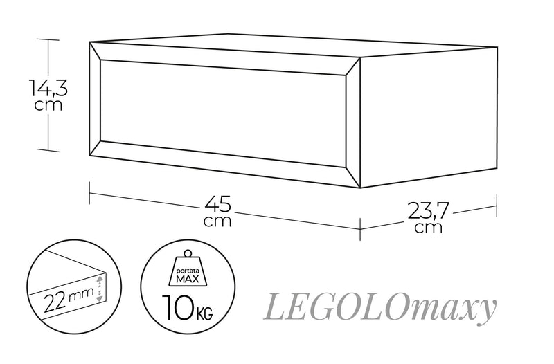 Mensola da Parete 1 Cassetto 45x13,4x23,7 cm in Fibra di Legno Lego Maxi Nero-6