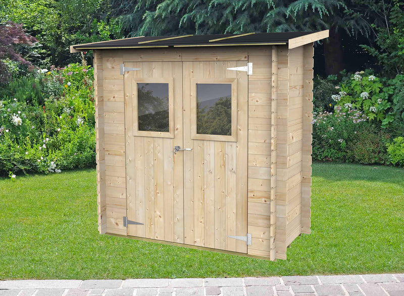 Casetta Box da Giardino per Attrezzi 198x98 cm con Porta Doppia Finestrata in Legno Naturale-2