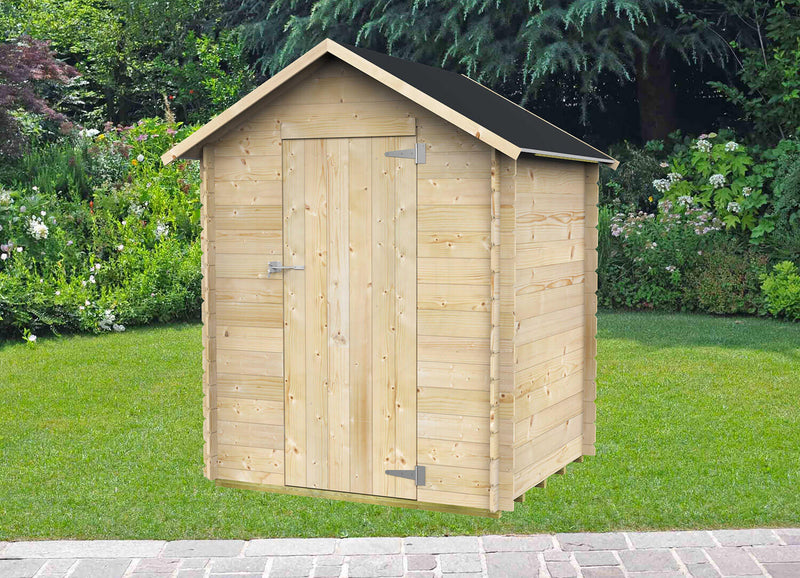 Casetta Box da Giardino per Attrezzi 146x130 cm con Porta Singola Cieca in Legno Naturale-2