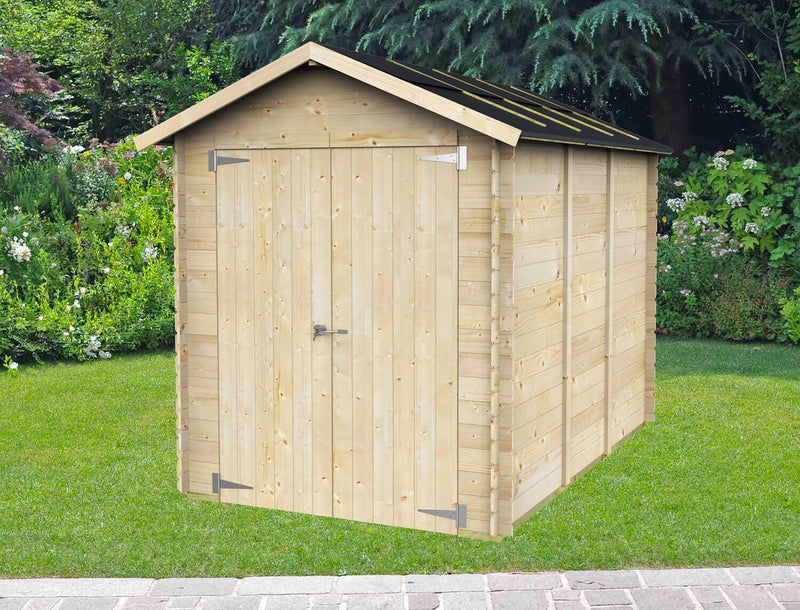Casetta Box da Giardino per Attrezzi 178x273 cm con Porta Doppia Cieca in Legno Naturale-2