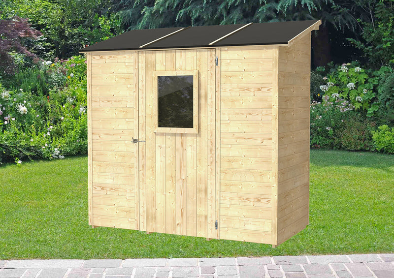 Casetta Box da Giardino per Attrezzi 207x102 cm con Porta Finestrata in Legno Naturale-2