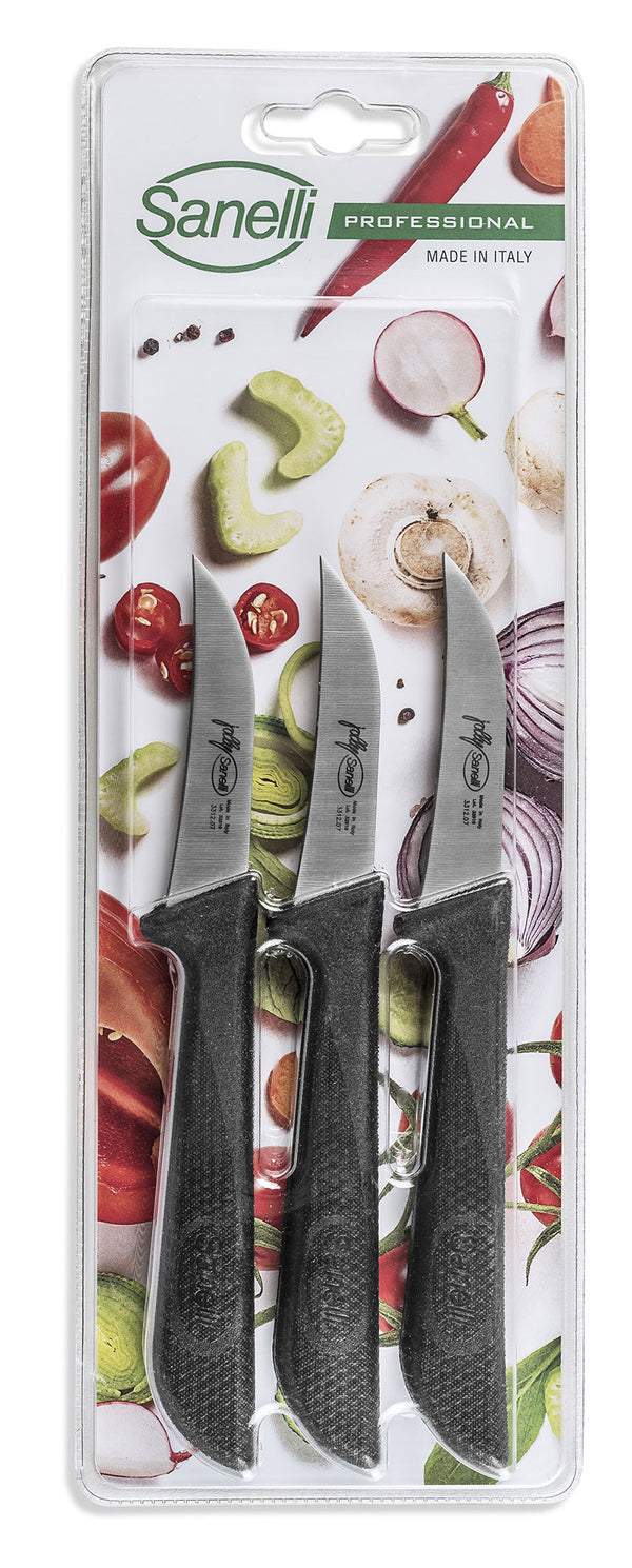 acquista Set de 3 Couteaux Office pour Légumes et Fruits Lame 7 cm Sanelli Jolly Nero